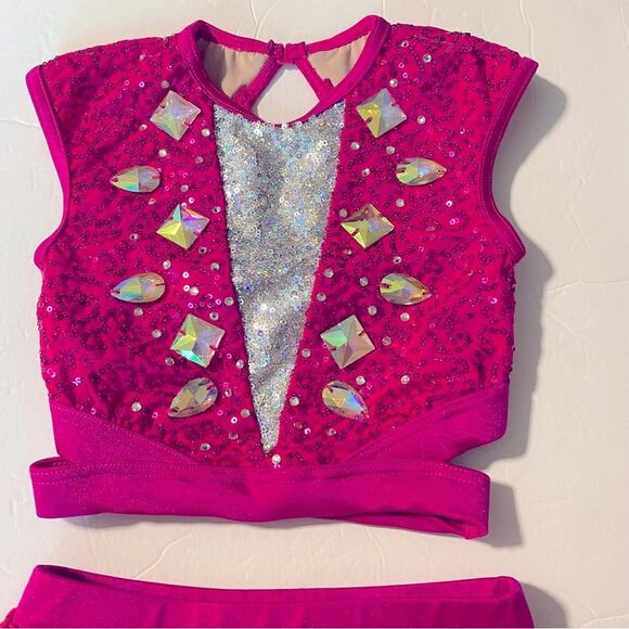 Weissman solo custom dance costume 2 piece hot pink fringe Go Get It 14590 SC 6 - Picture 4 of 15
